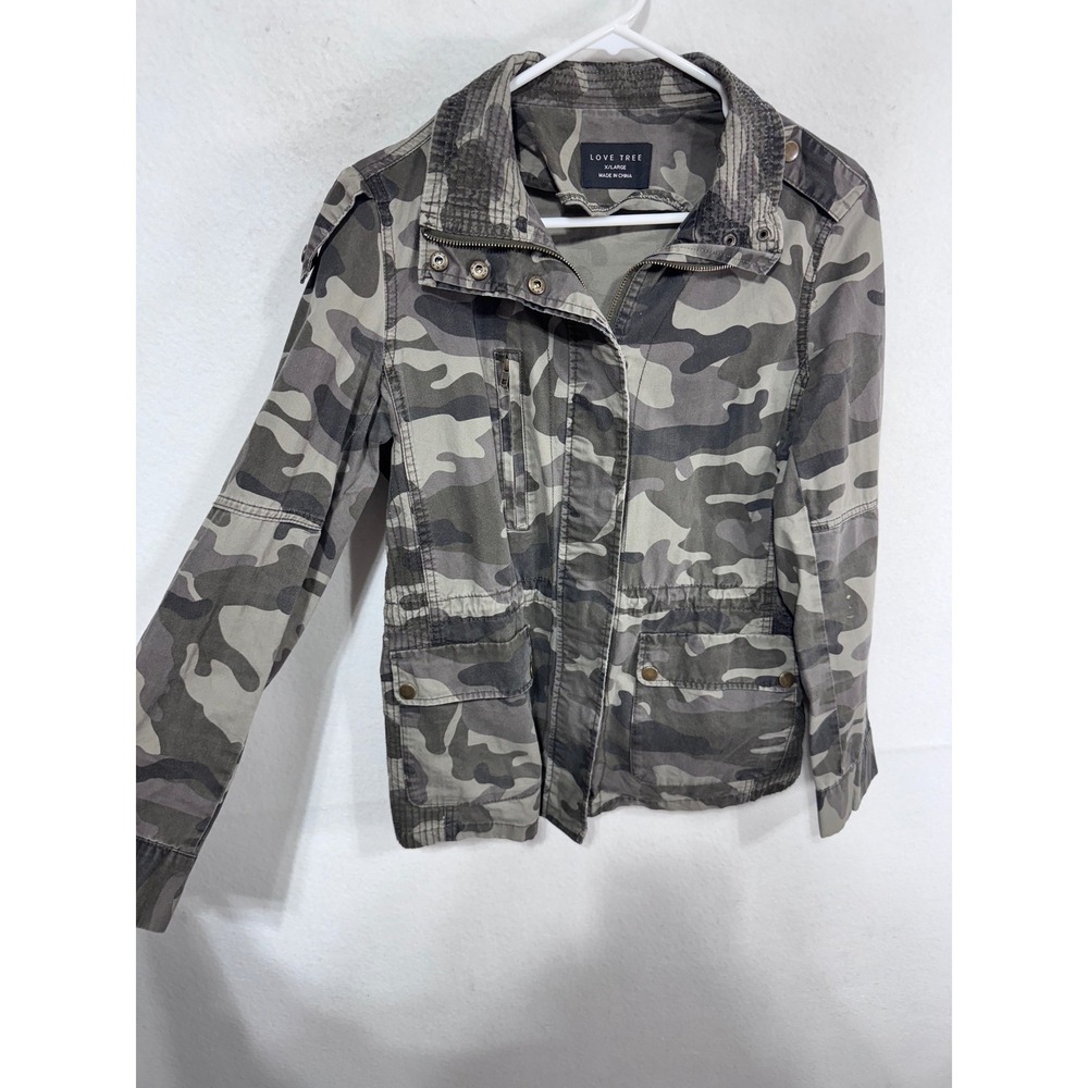Love Tree Women's XL Gray Camo Military Utility Jacket Full Zip Cargo‎